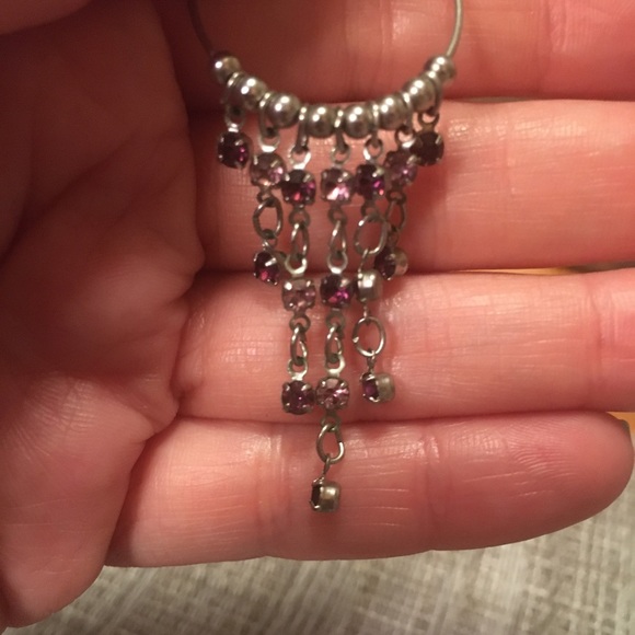 Purple Chain Hoop Earrings - Picture 3 of 4